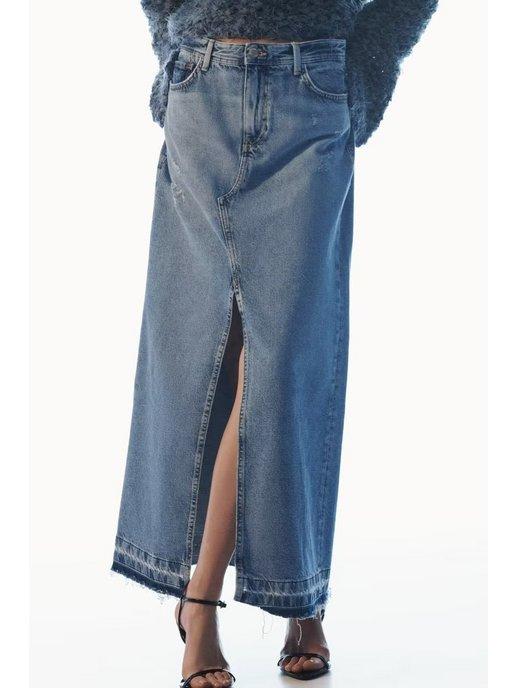 Юбка джинсовая макси с разрезом