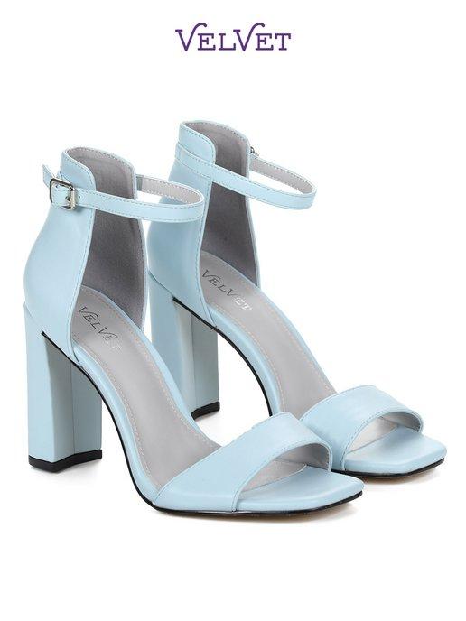 "Velvet" | Босоножки на каблуке голубые открытые туфли