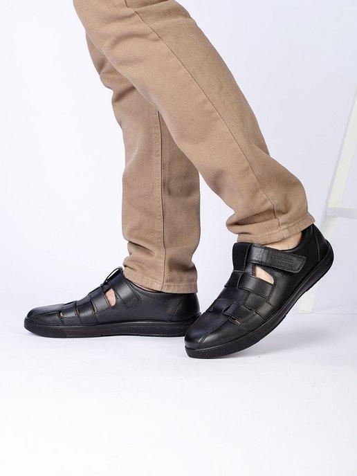 Туфли кожаные сандалии лето черные