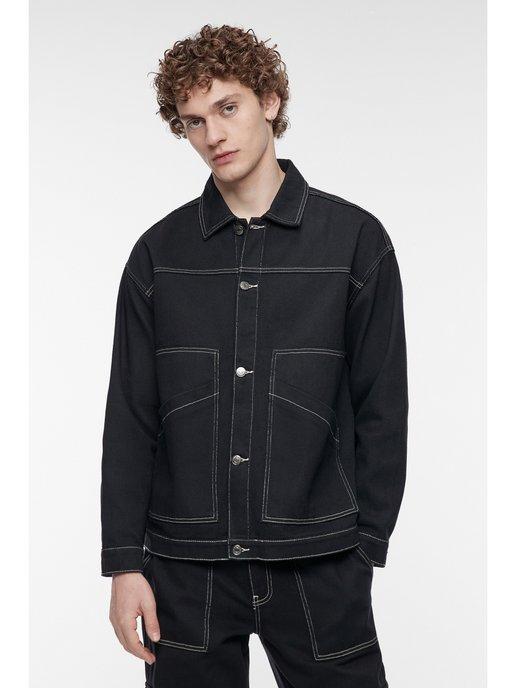 Куртка-рубашка прямая джинсовая с накладными карманами