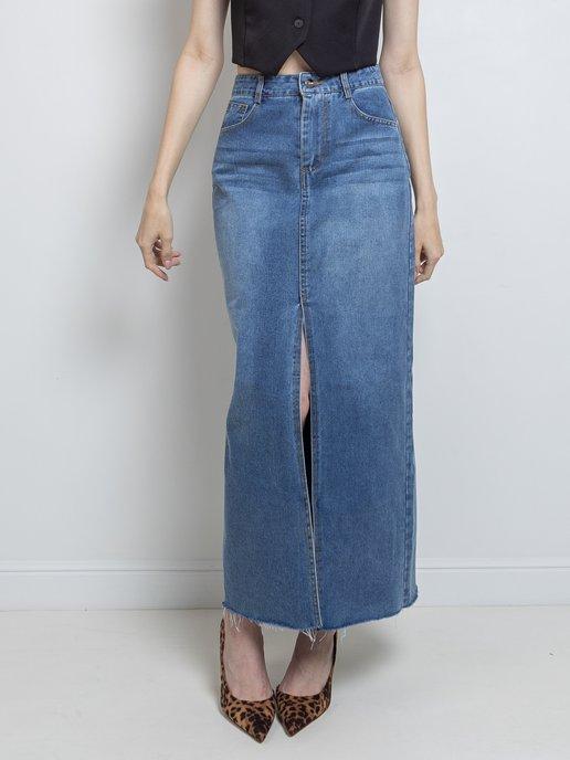 ViriShop | Юбка джинсовая макси с разрезом спереди