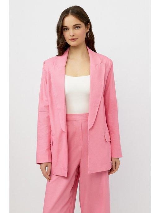 Пиджак льняной оверсайз розовый