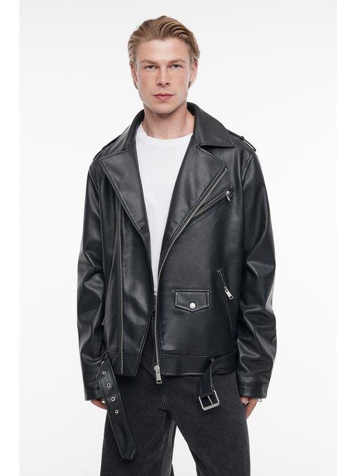 Куртка косуха мужская оверсайз из искусственной кожи черная
