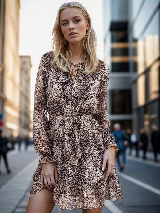 ANNINA | Нарядное платье леопардовый принт шифон