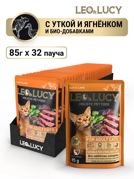 Leo&Lucy | Влажный холистик корм для кошек с уткой и ягненком 85г*32шт