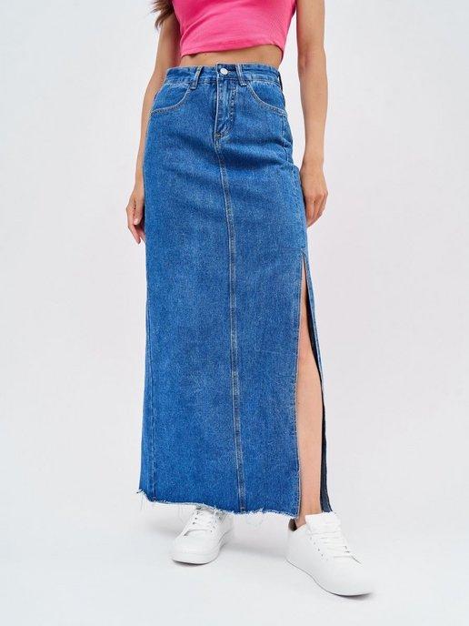 Chus | Юбка джинсовая макси с разрезом сбоку длинная офисная модель
