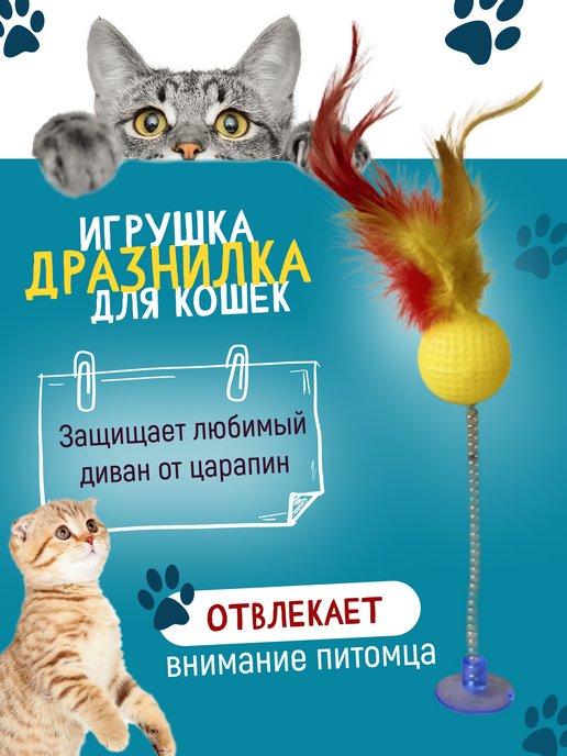 Счастливый Питомец | Дразнилка для кошек с перьями присоска