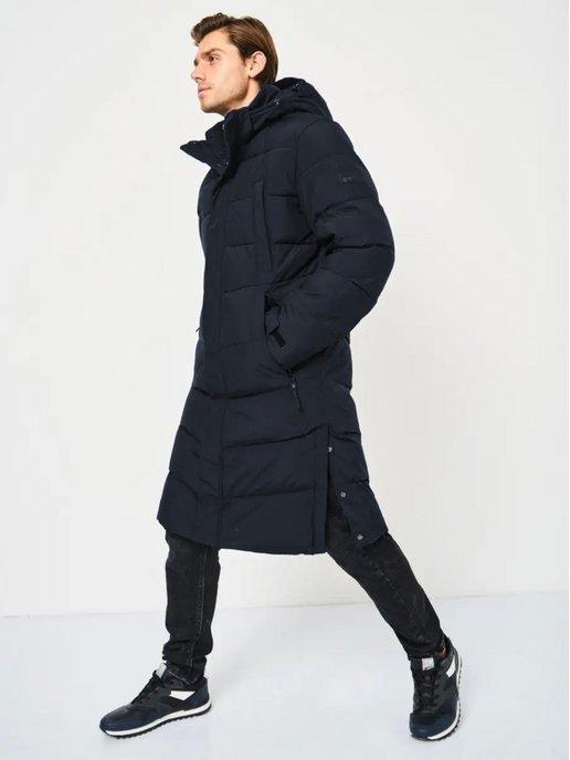 Пуховик мужской зимний длинный куртка спортивная с капюшоном