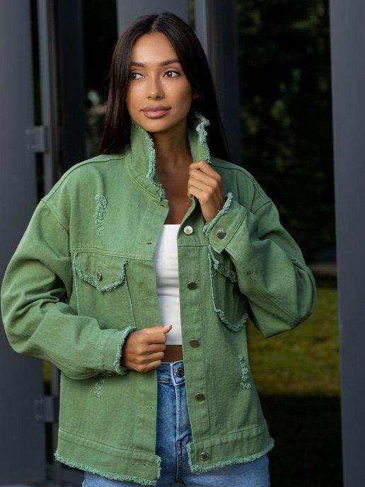 LiMar Collection | Куртка джинсовая с бахромой хаки