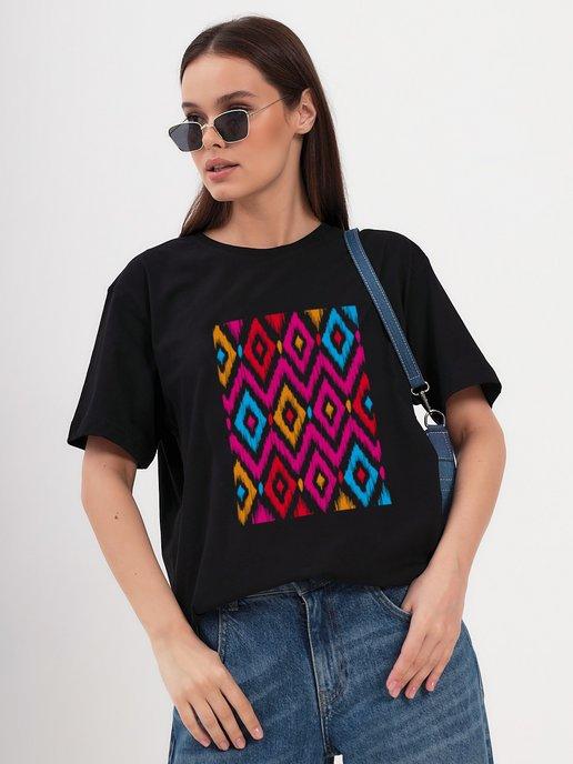 Модная футболка с принтом бохо орнаментом рисунок ikat икат