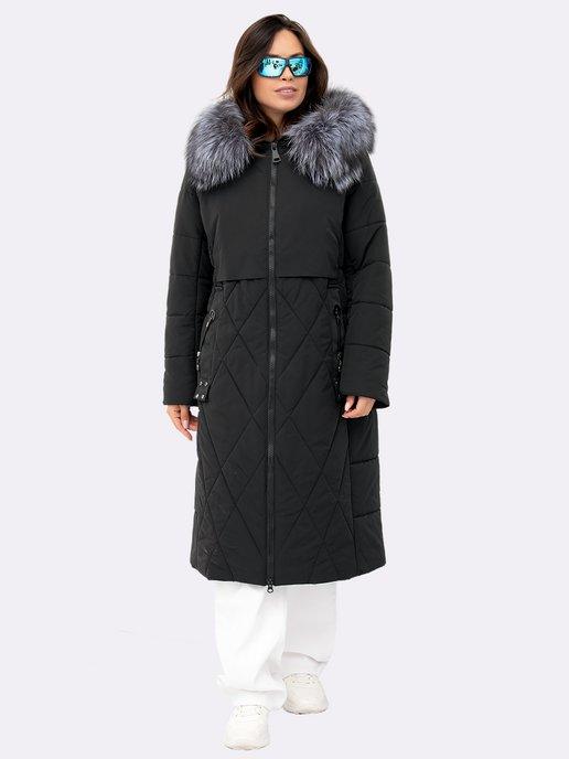 Пальто зимнее стеганое утепленное с капюшоном, пуховик