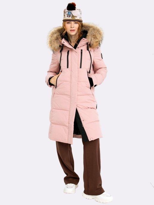 Пальто зимнее утепленное с капюшоном с мехом