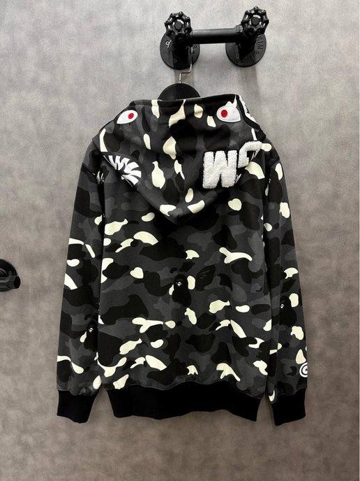 Bape | Зип худи с молнией на капюшоне и акулой