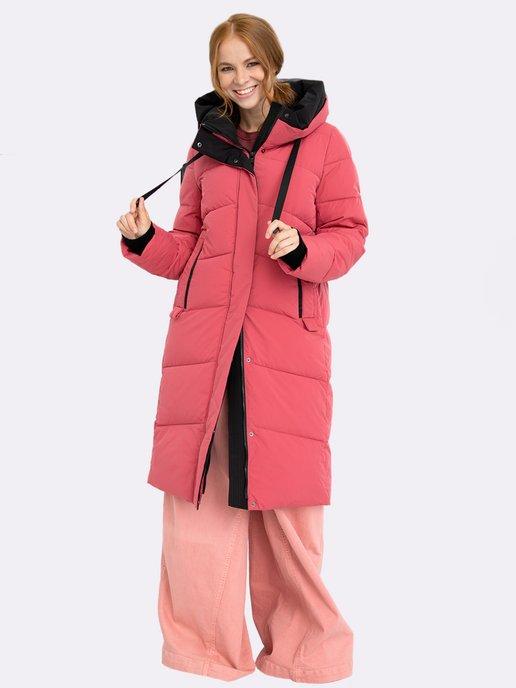 Пальто розовое с капюшоном, пуховик