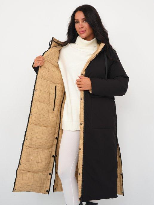 Пуховик зимний длинный с капюшоном куртка пальто
