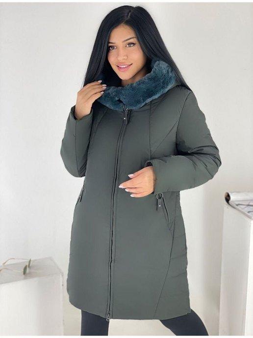 Куртка зимняя женская оверсайз больших размеров с капюшоном