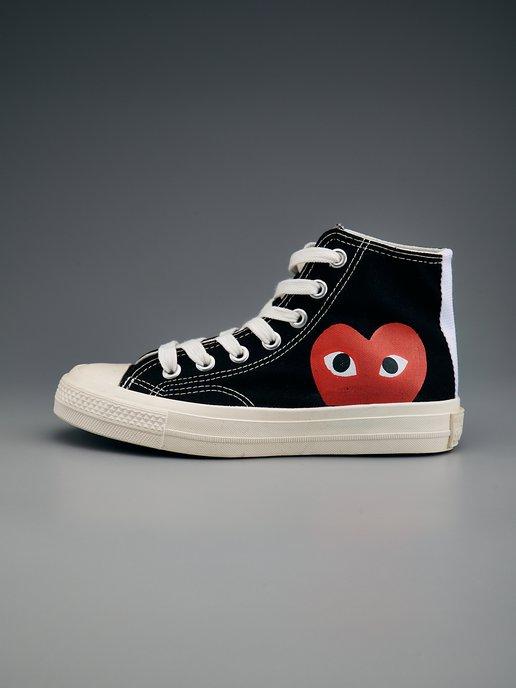 Кеды Comme Des Garcons Play черные высокие с сердечком