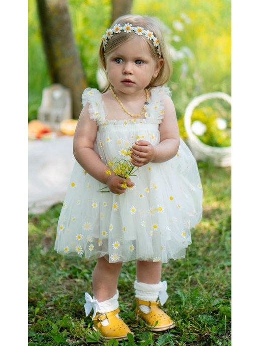 Нарядное пышное платье для девочки малышки с ромашками