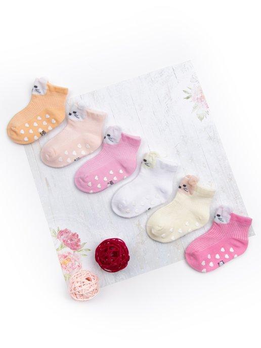 NoraNice | Носки для новорожденных детские нескользящие набор 6 шт