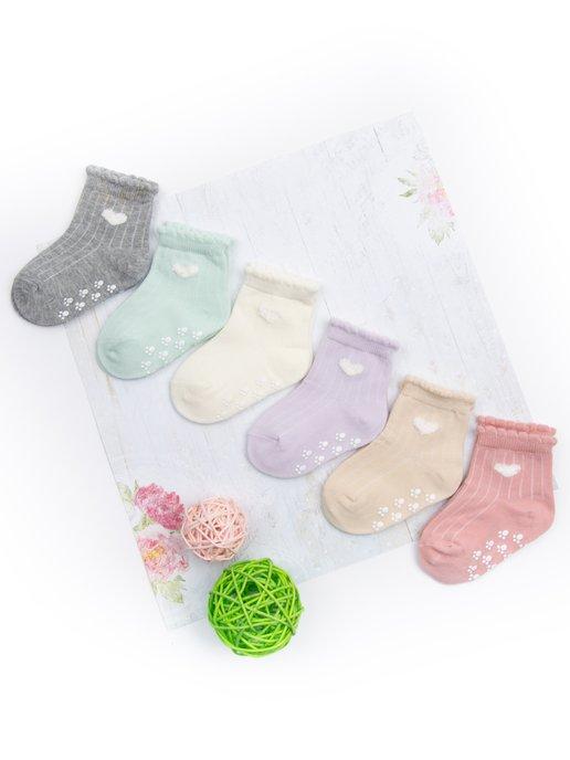 Носки для новорожденных детские нескользящие набор 6 шт