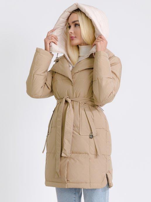 Куртка женская зимняя длинная стеганая пуховик с капюшоном