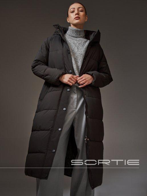 SORTIE | Пуховик длинный с капюшоном пальто зимнее