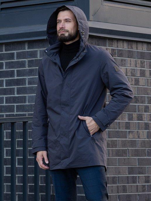 Куртка мужская демисезонная с капюшоном ветровка удлиненная