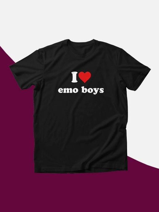 Футболка с принтом на груди I love emo boys