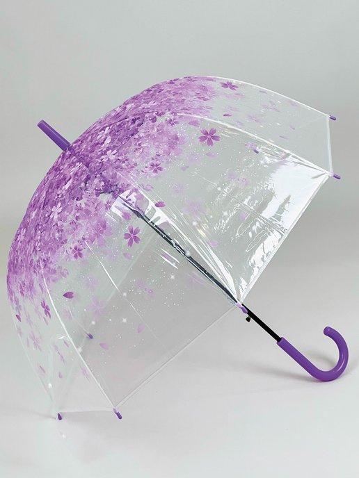 Зонт женский трость прозрачный полуавтомат