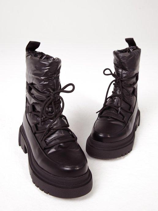 Kolab | Ботинки дутики зимние на массивной подошве и шнурках
