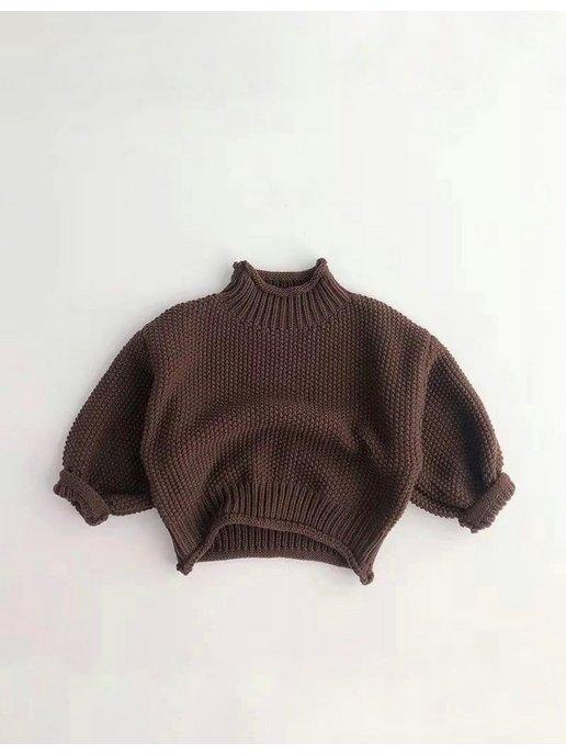 Джемпер свитер вязаный с горлом коричневый