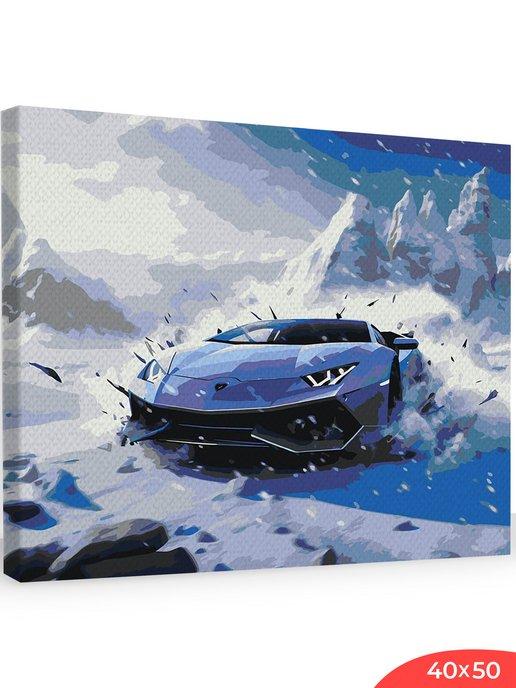 Картина по номерам на холсте Машины Ламборгини на льду 40х50