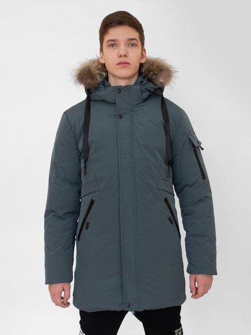 Куртка зимняя с капюшоном практичная теплая удлиненная