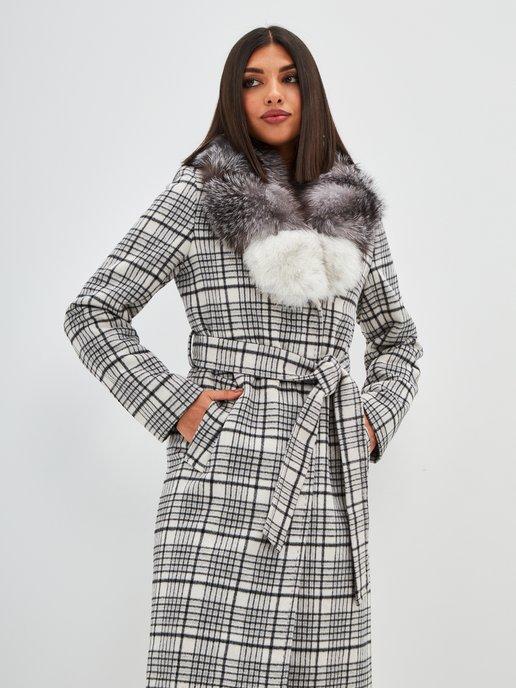 Пальто женское зимнее тёплое с натуральным мехом