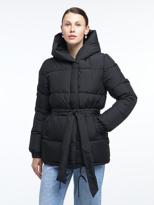 Calido sol | Куртка зимняя стеганая с капюшоном и поясом