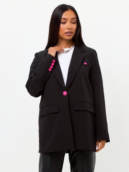 Пиджак оверсайз удлиненный жакет с розовыми пуговицами