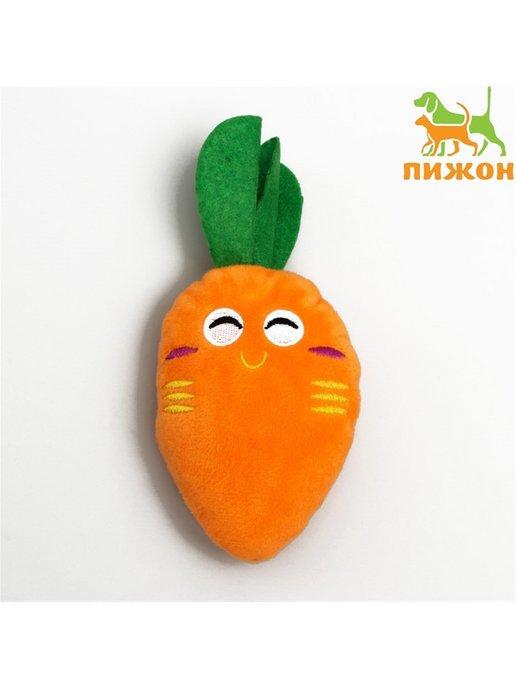 Игрушка для собак "Морковка" с пищалкой, 18 см, оранжевая