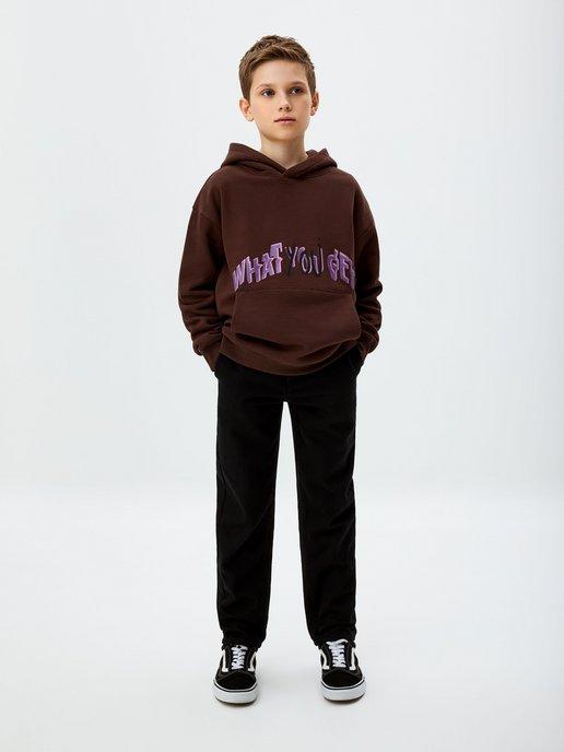 Школьные брюки для мальчика прямые черные из твила школьные