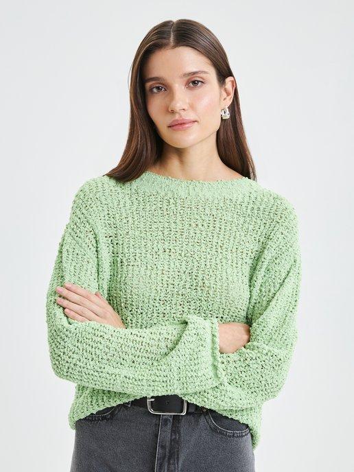 Джемпер вязаный свитер удлиненный с рукавом