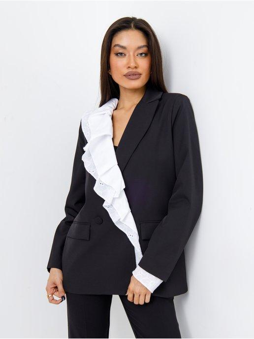 Пиджак женский блейзер жакет оверсайз черный удлиненный
