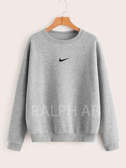 Базовый свитшот oversize унисекс вышивка nike кофта толстов