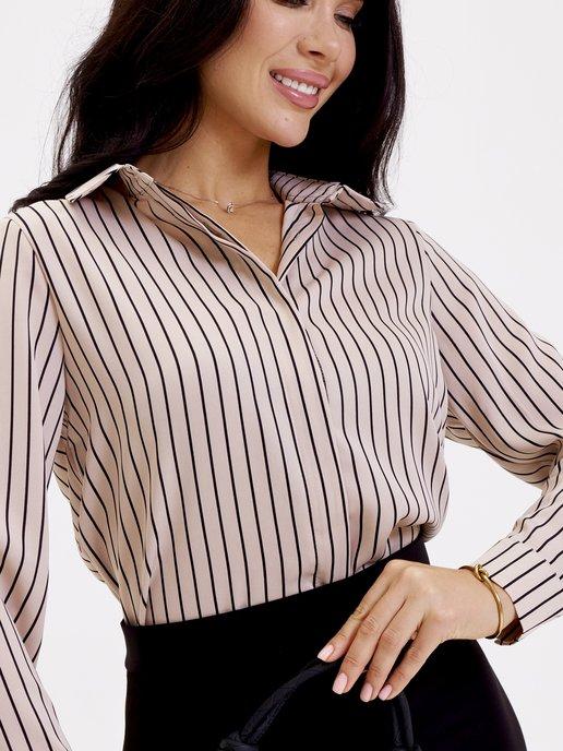 Блузка женская нарядная офисная рубашка в полоску