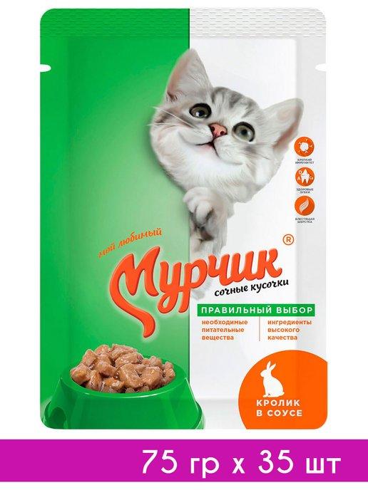 Мурчик | Для взрослых кошек с кроликом в соусе пауч 75 гр х 35 шт
