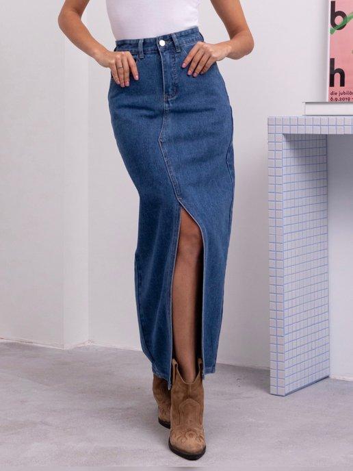TETRI TATUCHI | Юбка макси джинсовая с разрезом спереди
