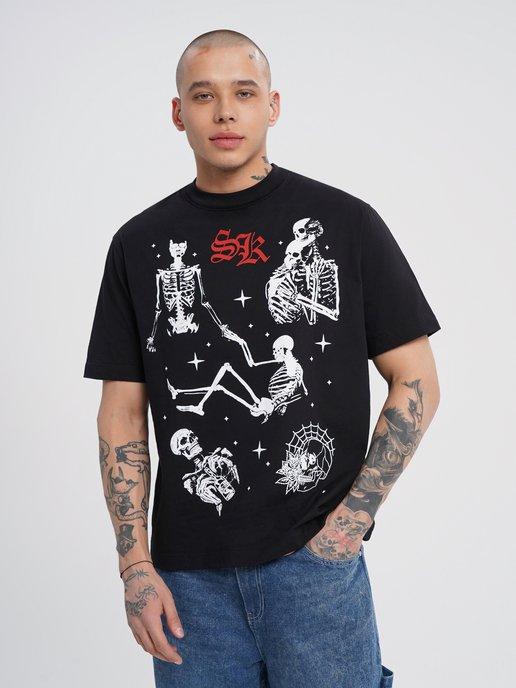 Хлопковая футболка с принтом скелеты