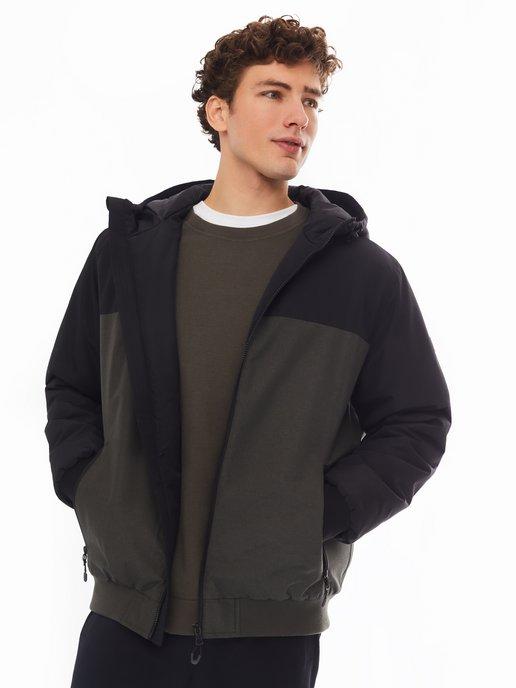 Тёплая мужская куртка-бомбер с капюшоном