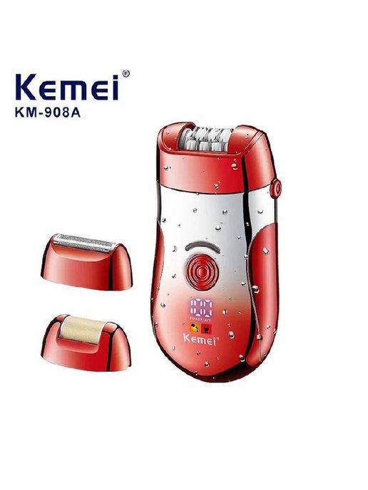 Эпилятор Kemei KM-908A водонепроницаемый с тремя насадками