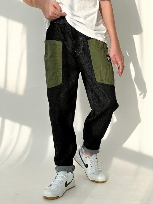 Dear baby brand | Модные широкие джинсы-бананы с карманами и резинкой в поясе