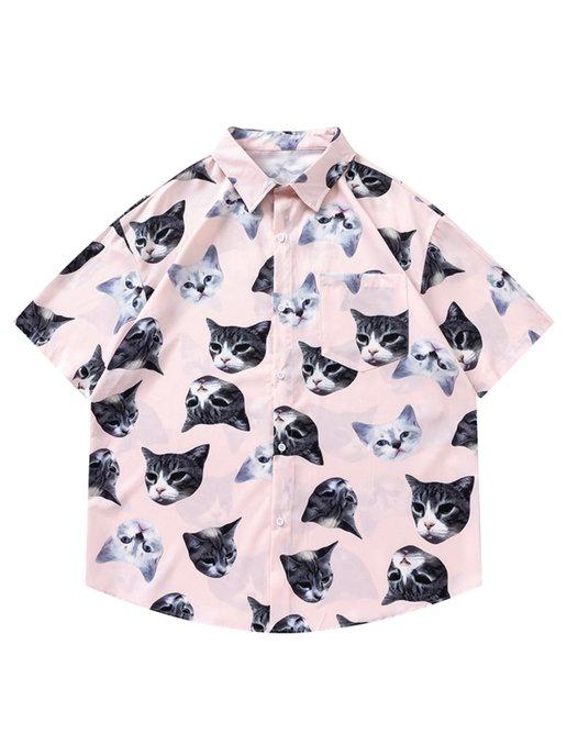 Yolo | Рубашка гавайская оверсайз с принтом кот