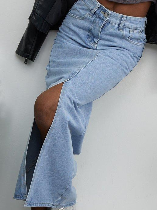 Patika | Юбка джинсовая макси с разрезом